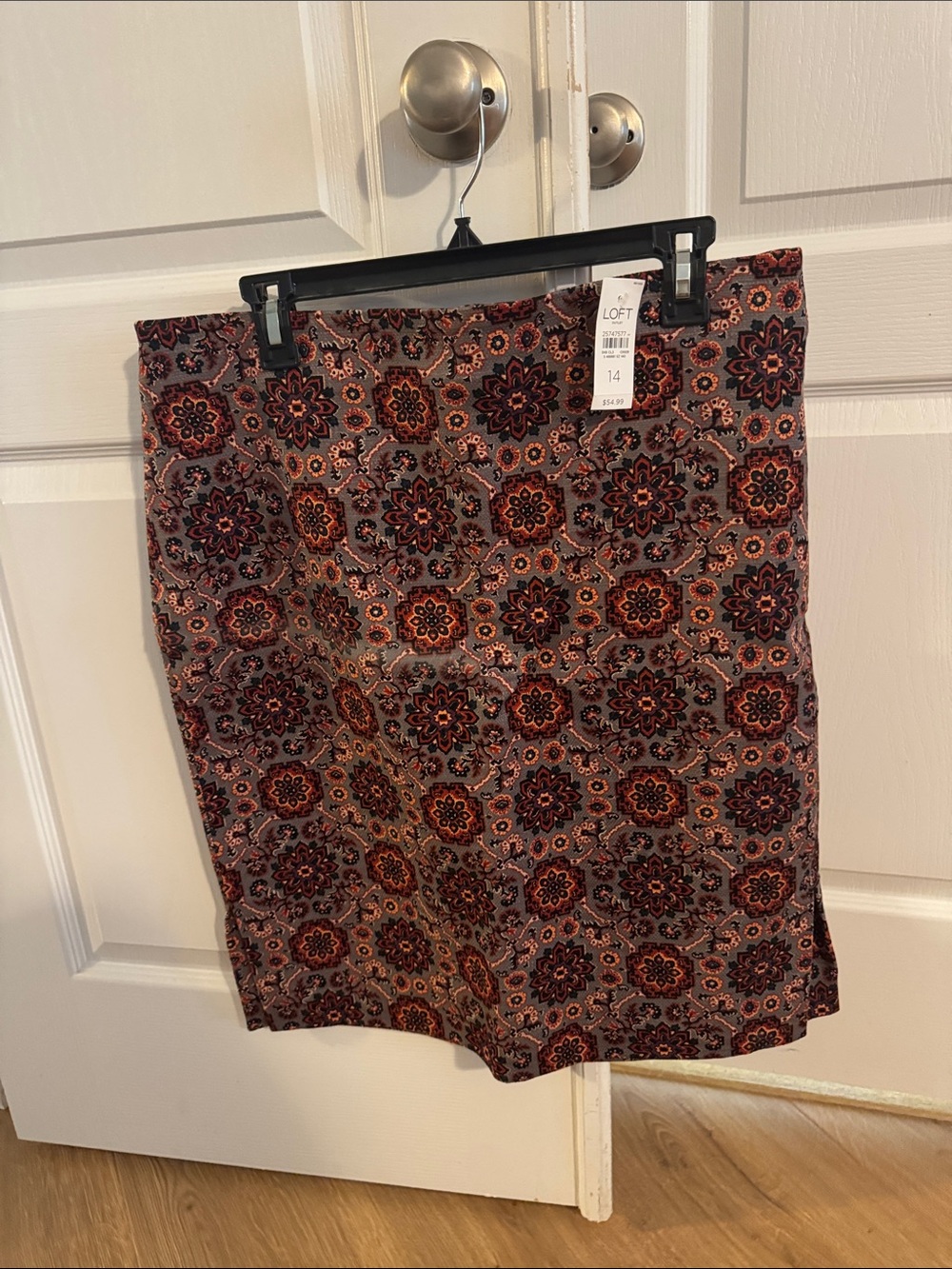 LOFT Printed Pencil Skirt in Rust and Black Floral Medallion